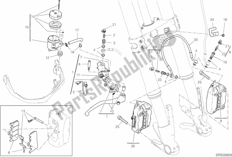 Todas as partes de Sistema De Freio Dianteiro do Ducati Multistrada 1260 Touring USA 2019